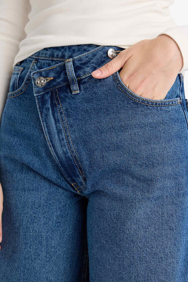 DeFacto Blue Woman Wide Leg High Waist Straight Leg Long Jeans Casual - Image 5